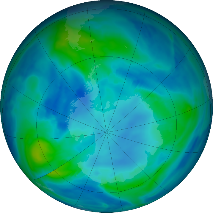 Antarctic ozone map for 26 April 2022